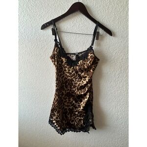Leopard‎ Lace Trim Camisole Slip Lingerie Top M Satin Coquette Angelcore